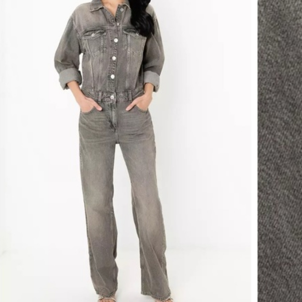Zara trf denim gray jumpsuit sz L BNWT